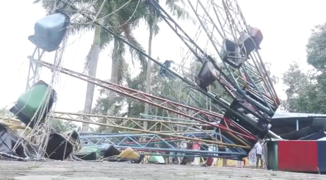 ഹാപ്പിലാൻഡ് അമ്യൂസ്മെൻറ് പാർക്കിൽ റൈഡ് പൊട്ടിവീണ് അപകടം;അഞ്ച് പേർക്ക് പരിക്ക്