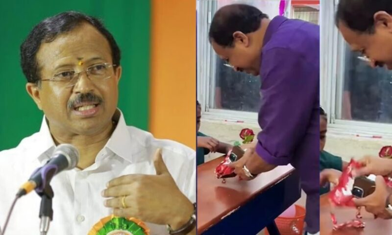 കുട്ടികളുടെ കയ്യിൽ നൽകേണ്ട മിഠായി മേശയിൽ വിതറി വി മുരളീധരൻ എംഎൽഎ; പ്രവേശനോത്സവത്തിനിടെ ആദിവാസി കുട്ടികളെ അപമാനിച്ചെന്ന് പരാതി