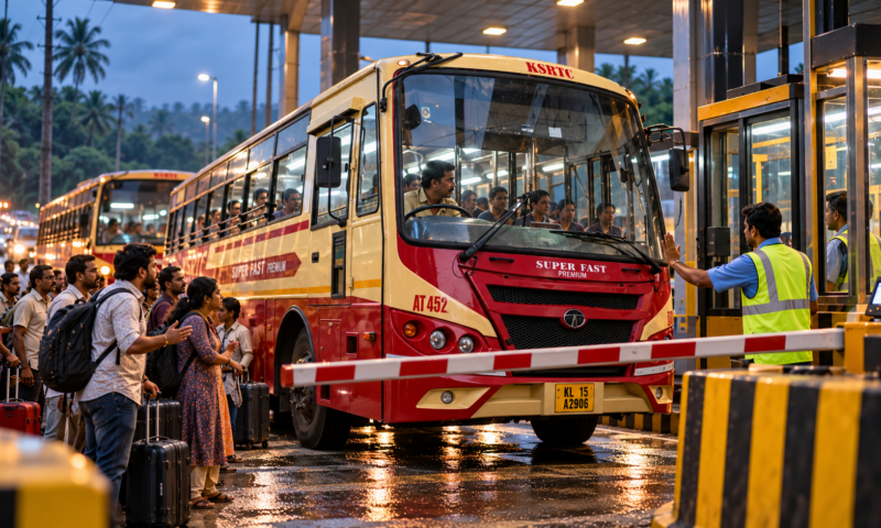 ടോൾ ബൂത്തുകളിൽ കുടുങ്ങി കെഎസ്ആർടിസി ബസ്സുകൾ